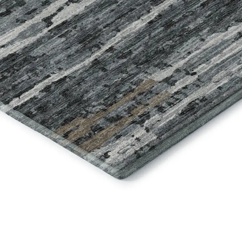 Graphite And Ivory Striped Washable Area Rug With UV Protection Photo 9