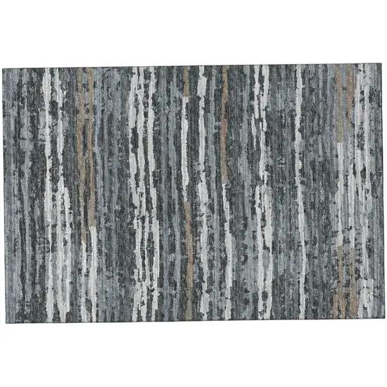 Graphite And Ivory Striped Distressed Washable Area Rug With UV Protection Photo 2