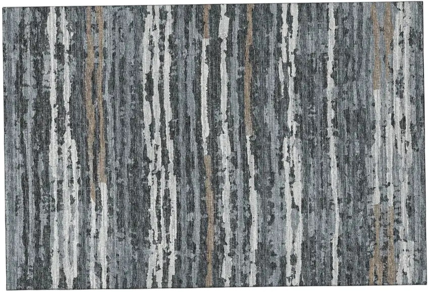 Graphite And Ivory Striped Distressed Washable Area Rug With UV Protection Photo 2