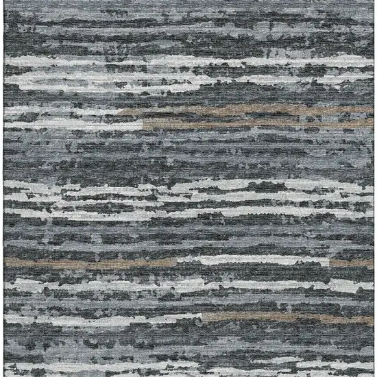 Graphite And Ivory Striped Washable Area Rug With UV Protection Photo 5