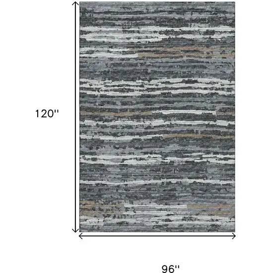 Graphite And Ivory Striped Washable Area Rug With UV Protection Photo 3