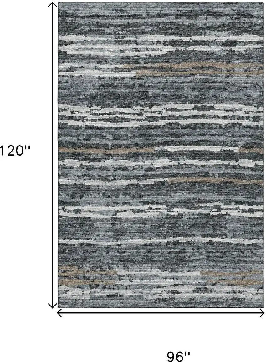 Graphite And Ivory Striped Washable Area Rug With UV Protection Photo 3
