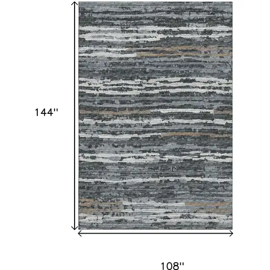 Graphite And Ivory Striped Washable Area Rug With UV Protection Photo 3