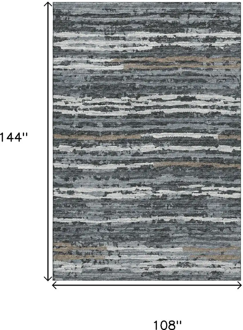 Graphite And Ivory Striped Washable Area Rug With UV Protection Photo 3