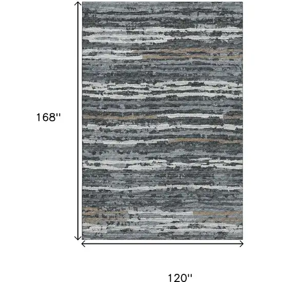 Graphite And Ivory Striped Washable Area Rug With UV Protection Photo 3