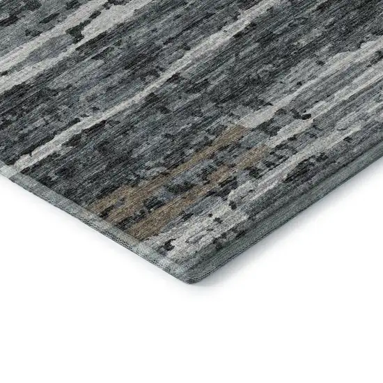 Graphite And Ivory Striped Washable Area Rug With UV Protection Photo 7