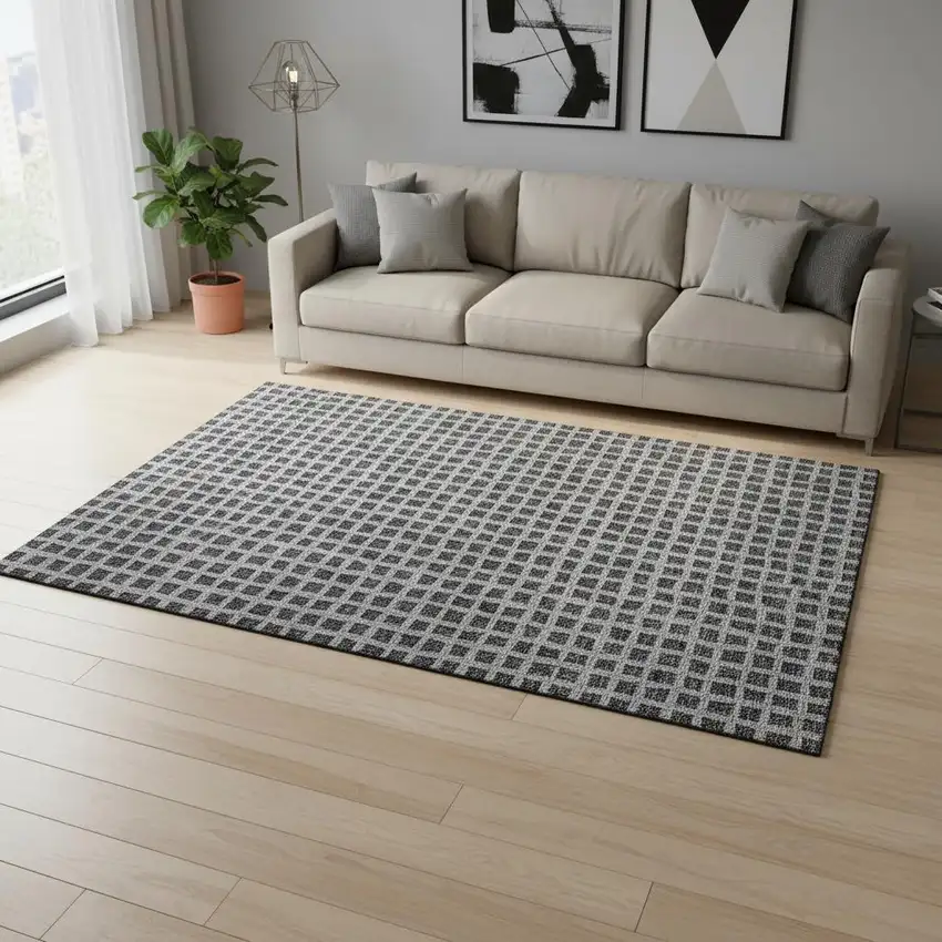 Graphite And Silver Geometric Washable Area Rug With UV Protection Photo 2