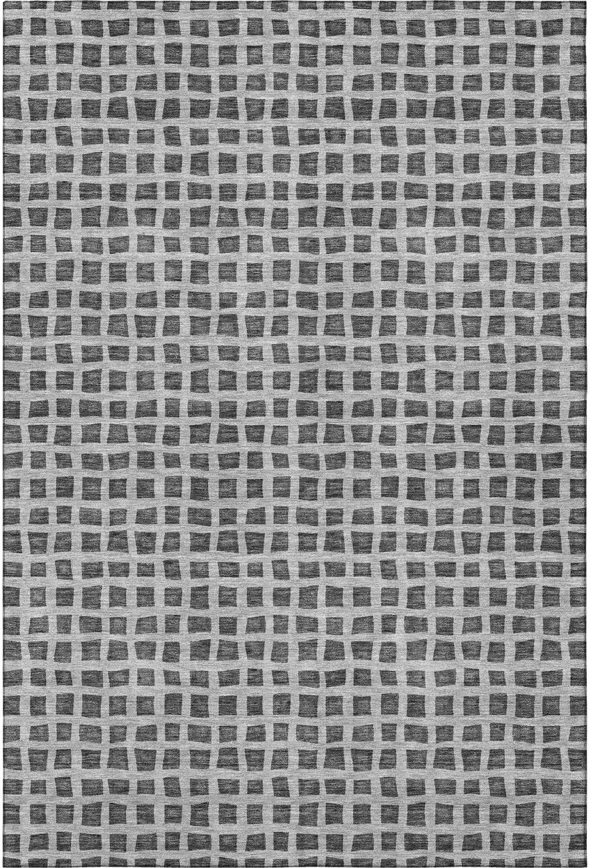 Graphite And Silver Geometric Washable Area Rug With UV Protection Photo 4