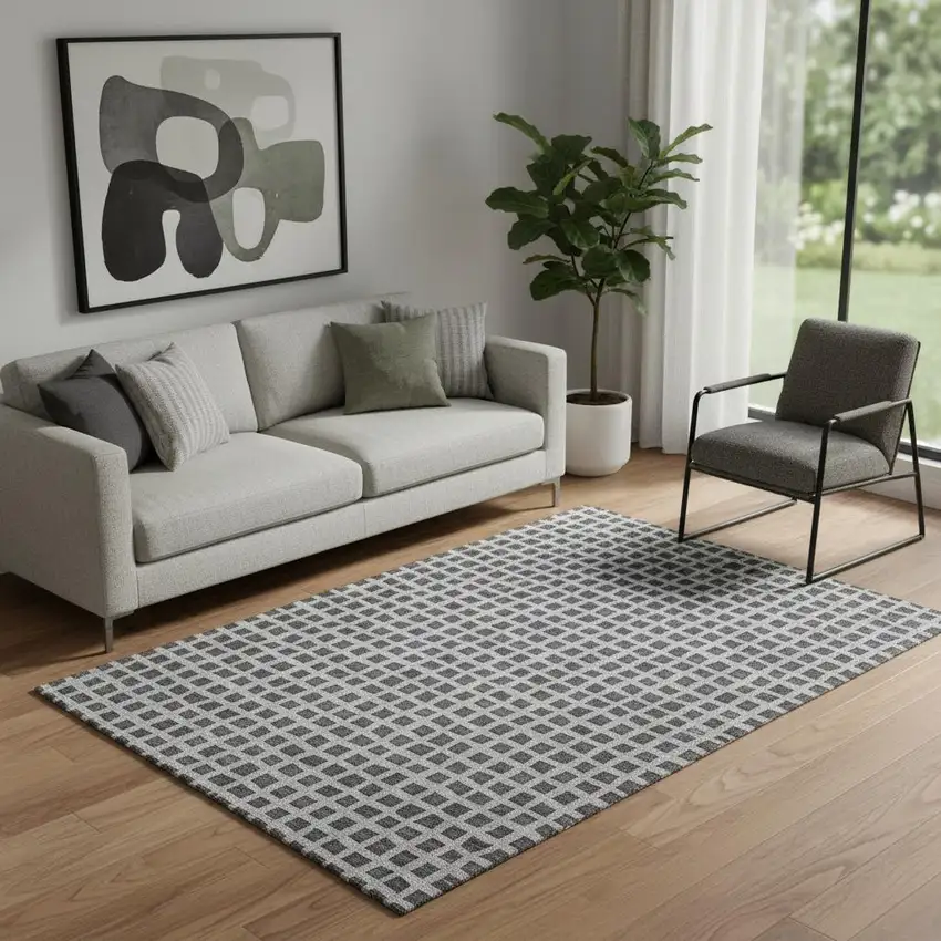Graphite And Silver Geometric Washable Area Rug With UV Protection Photo 1