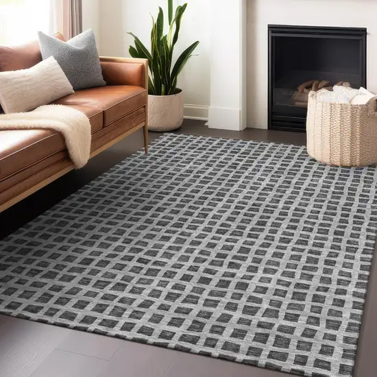 Graphite And Silver Geometric Washable Area Rug With UV Protection Photo 6