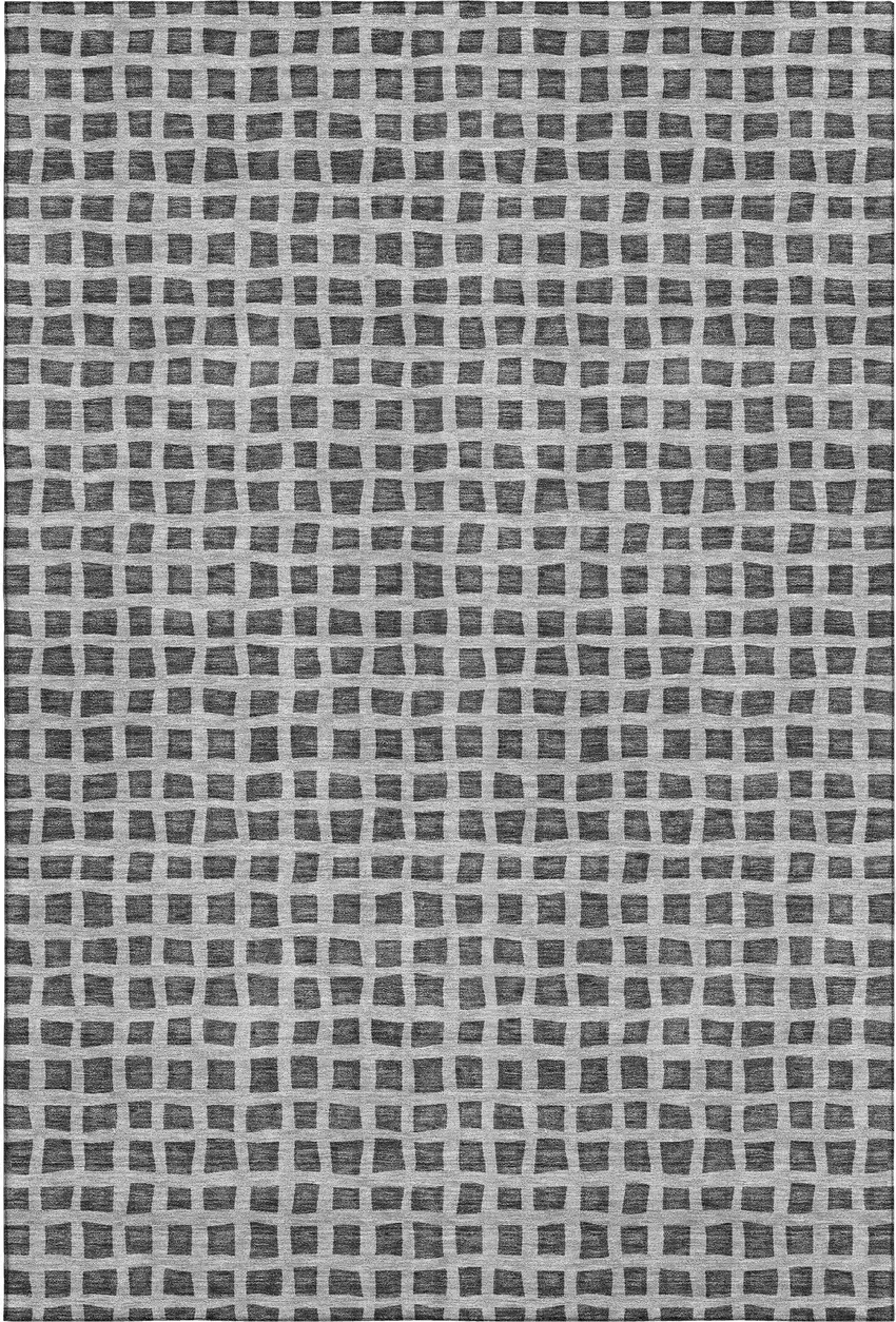 Graphite And Silver Geometric Washable Area Rug With UV Protection Photo 1