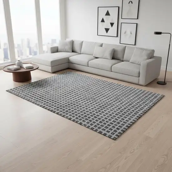 Graphite And Silver Geometric Washable Area Rug With UV Protection Photo 2