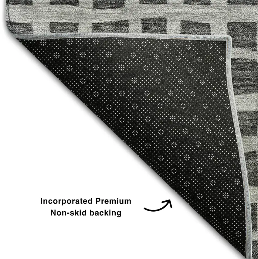 Graphite And Silver Geometric Washable Area Rug With UV Protection Photo 6