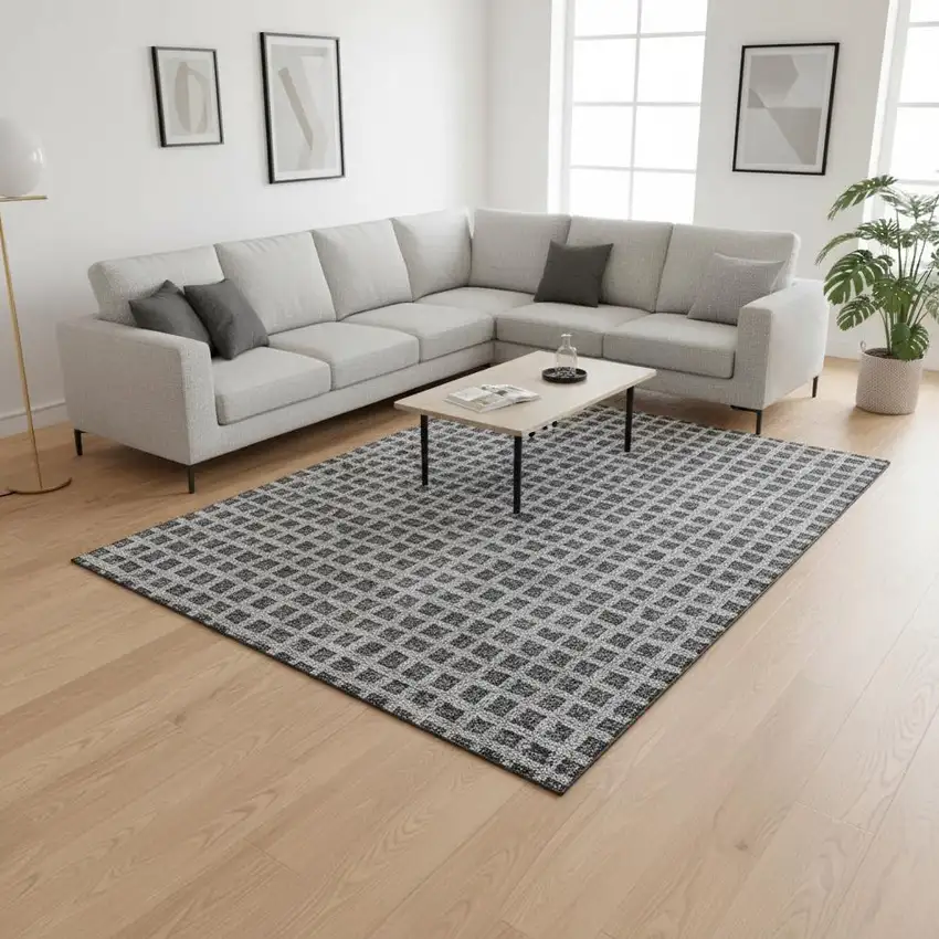 Graphite And Silver Geometric Washable Area Rug With UV Protection Photo 2