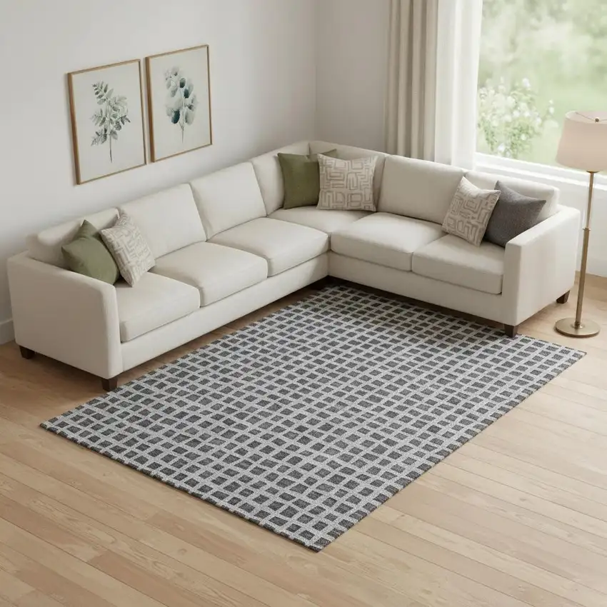 Graphite And Silver Geometric Washable Area Rug With UV Protection Photo 3