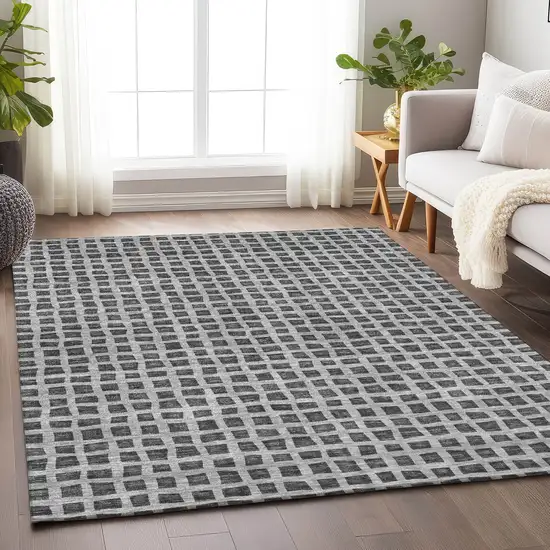 Graphite And Silver Geometric Washable Area Rug With UV Protection Photo 4