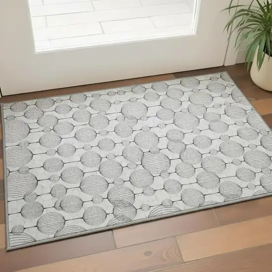 Graphite And Silver Geometric Washable Area Rug With UV Protection Photo 2
