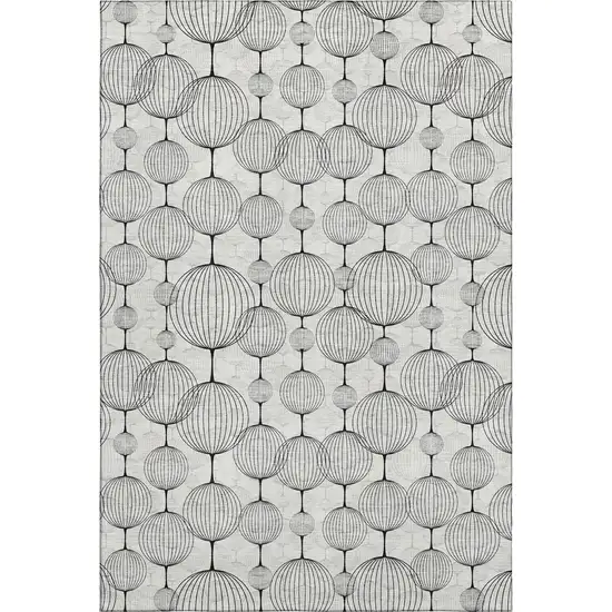 Graphite And Silver Geometric Washable Area Rug With UV Protection Photo 1