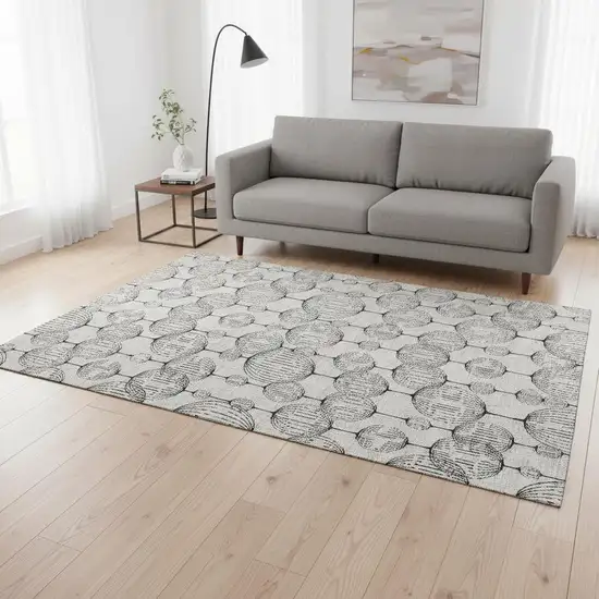 Graphite And Silver Geometric Washable Area Rug With UV Protection Photo 2