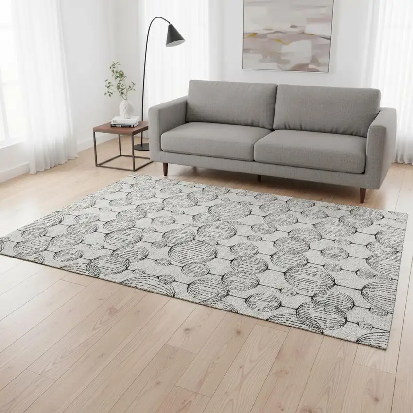 Graphite And Silver Geometric Washable Area Rug With UV Protection Photo 2