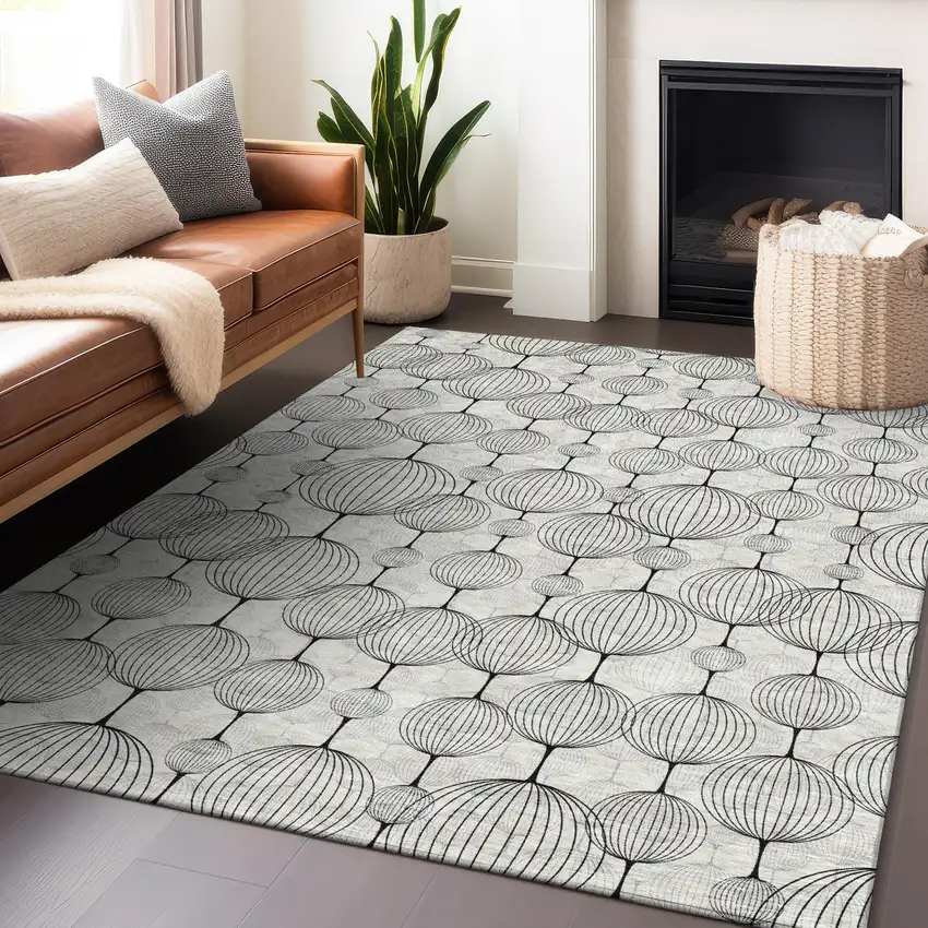 Graphite And Silver Geometric Washable Area Rug With UV Protection Photo 6