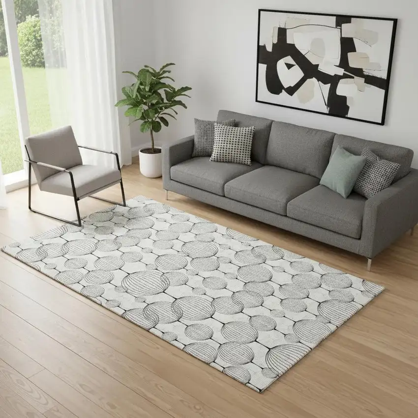 Graphite And Silver Geometric Washable Area Rug With UV Protection Photo 1