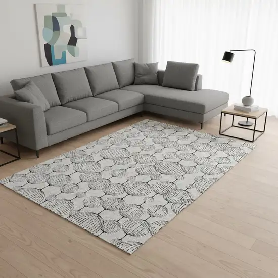 Graphite And Silver Geometric Washable Area Rug With UV Protection Photo 2