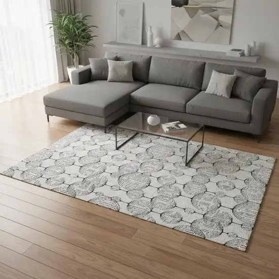 Graphite And Silver Geometric Washable Area Rug With UV Protection Photo 2