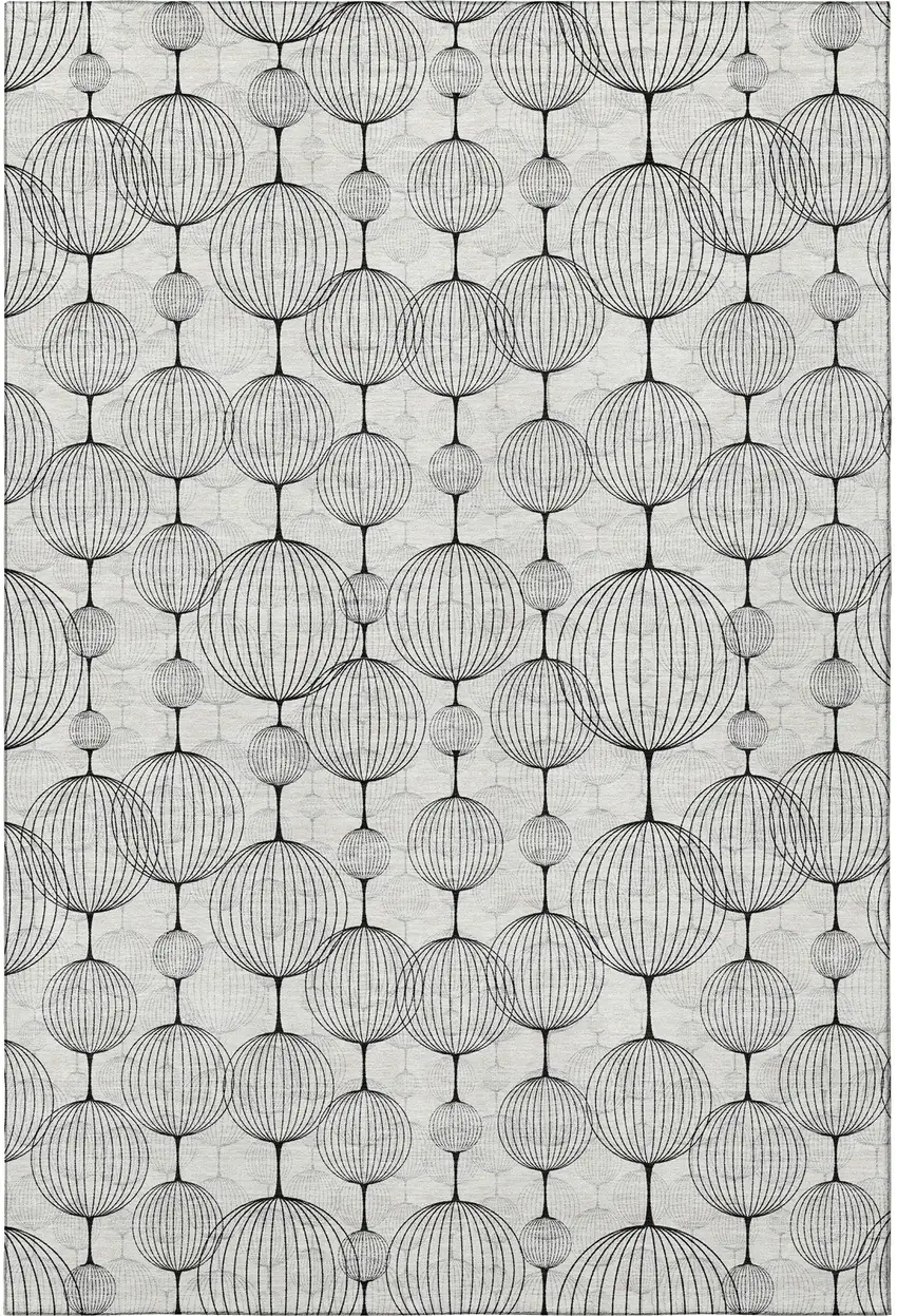 Graphite And Silver Geometric Washable Area Rug With UV Protection Photo 4