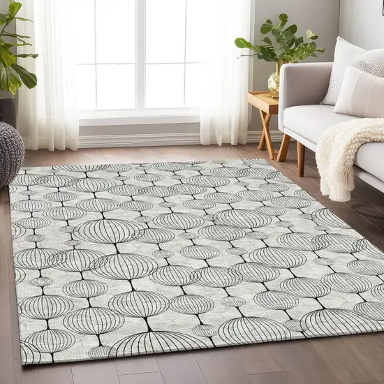 Graphite And Silver Geometric Washable Area Rug With UV Protection Photo 5