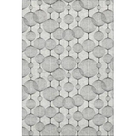 Graphite And Silver Geometric Washable Area Rug With UV Protection Photo 4