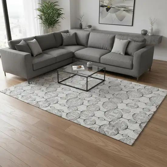 Graphite And Silver Geometric Washable Area Rug With UV Protection Photo 2