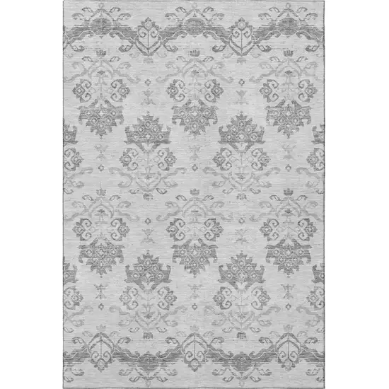 Graphite And Silver Medallion Washable Area Rug With UV Protection Photo 4