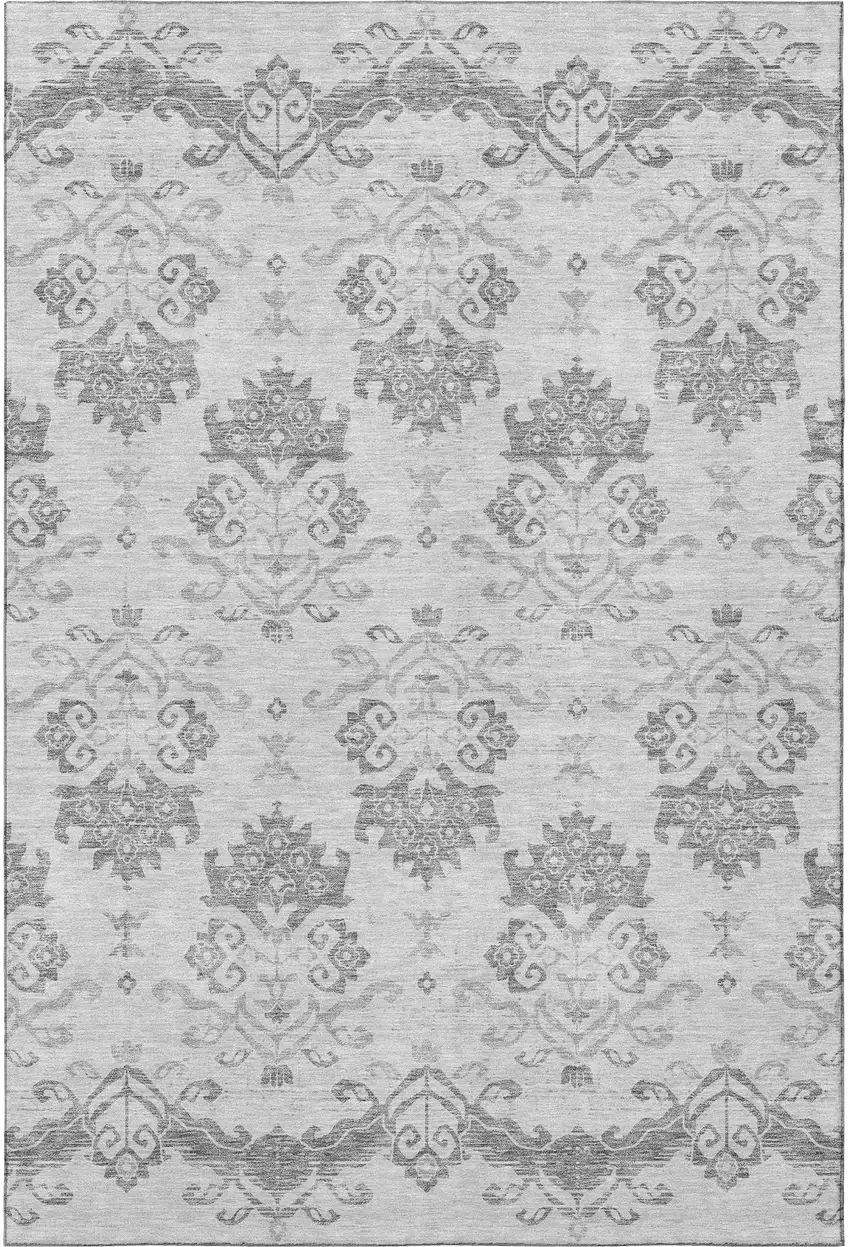 Graphite And Silver Medallion Washable Area Rug With UV Protection Photo 4