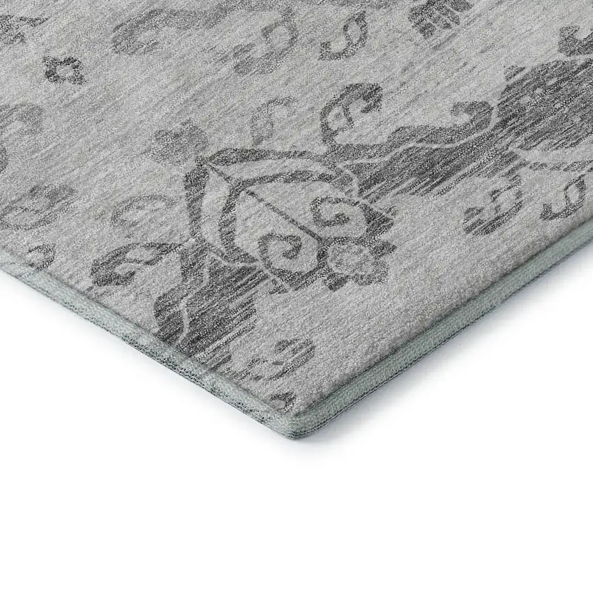 Graphite And Silver Medallion Washable Area Rug With UV Protection Photo 8