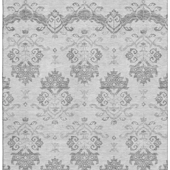 Graphite And Silver Medallion Washable Area Rug With UV Protection Photo 4