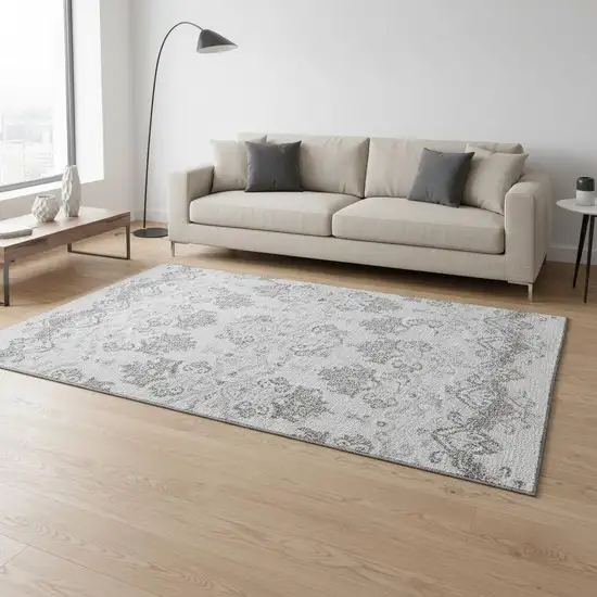 Graphite And Silver Medallion Washable Area Rug With UV Protection Photo 2