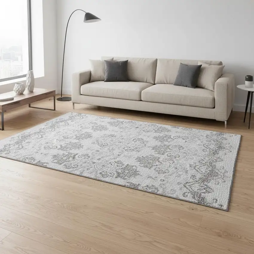 Graphite And Silver Medallion Washable Area Rug With UV Protection Photo 2