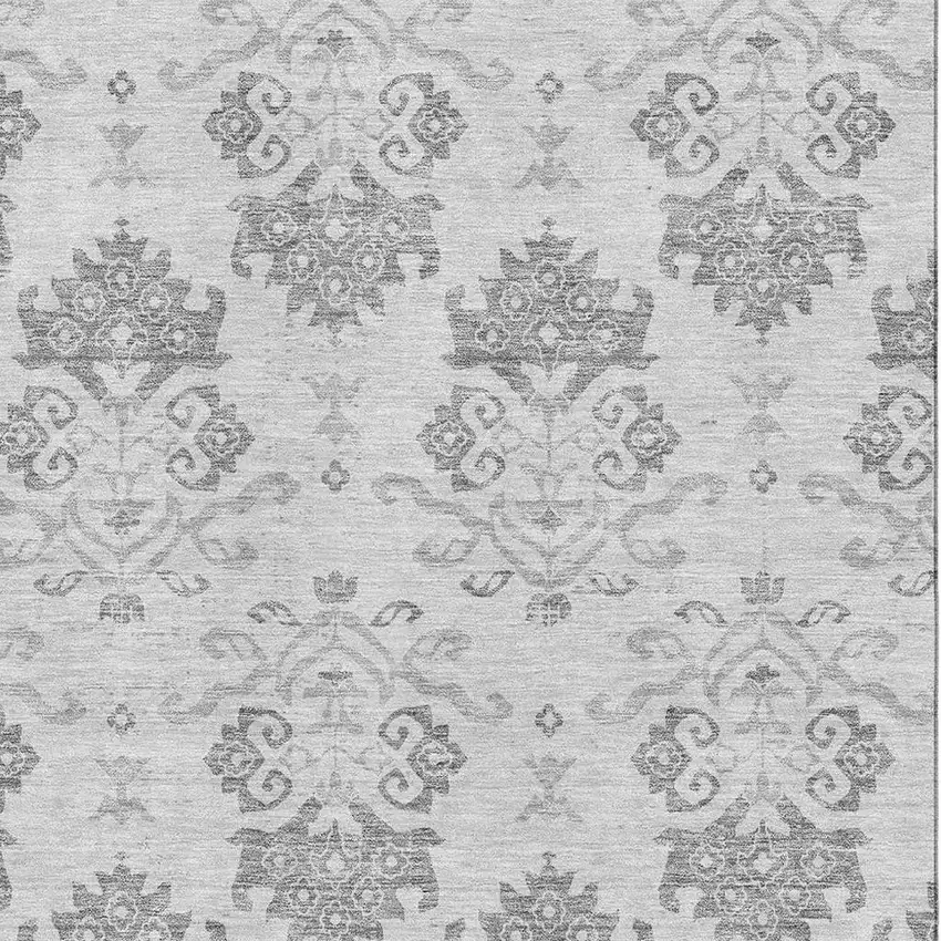 Graphite And Silver Medallion Washable Area Rug With UV Protection Photo 3