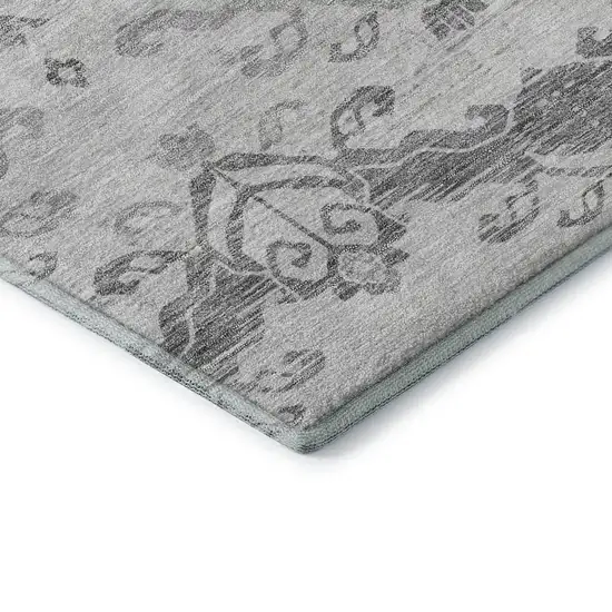 Graphite And Silver Medallion Washable Area Rug With UV Protection Photo 8