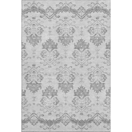 Graphite And Silver Medallion Washable Area Rug With UV Protection Photo 1