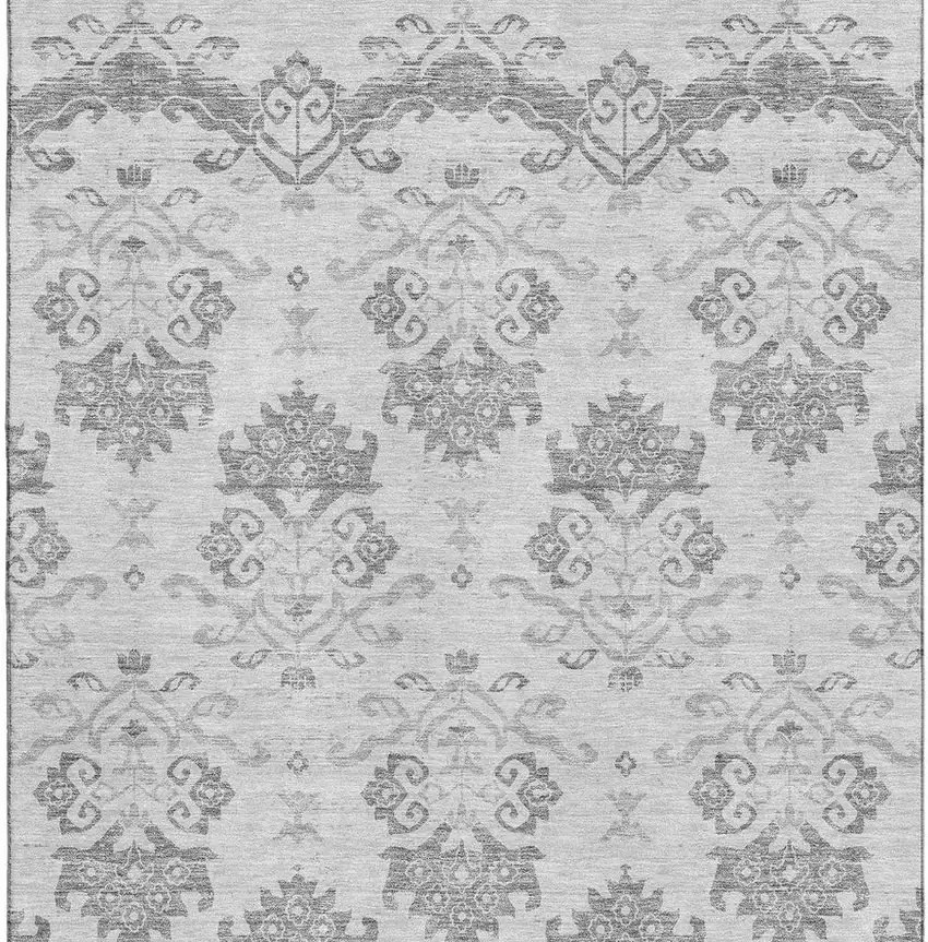 Graphite And Silver Medallion Washable Area Rug With UV Protection Photo 4