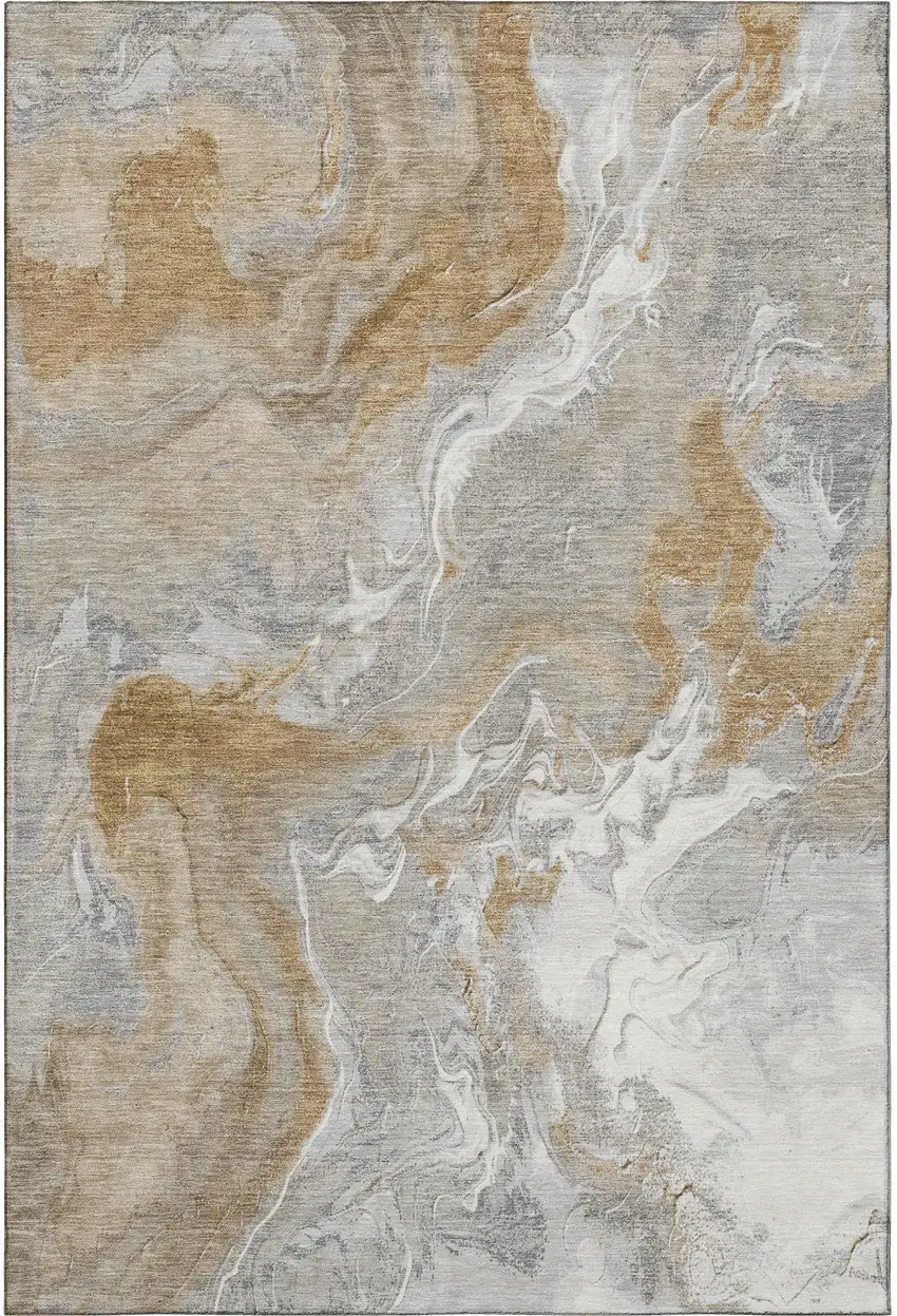 Graphite Beige And Ivory Abstract Washable Area Rug With UV Protection Photo 3