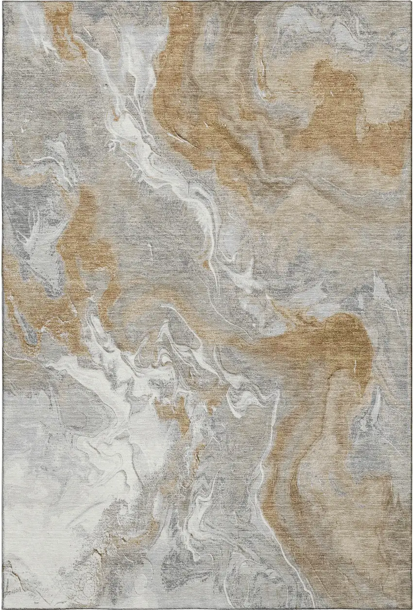 Graphite Beige And Ivory Abstract Washable Area Rug With UV Protection Photo 1
