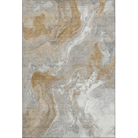 Graphite Beige And Ivory Abstract Washable Area Rug With UV Protection Photo 3