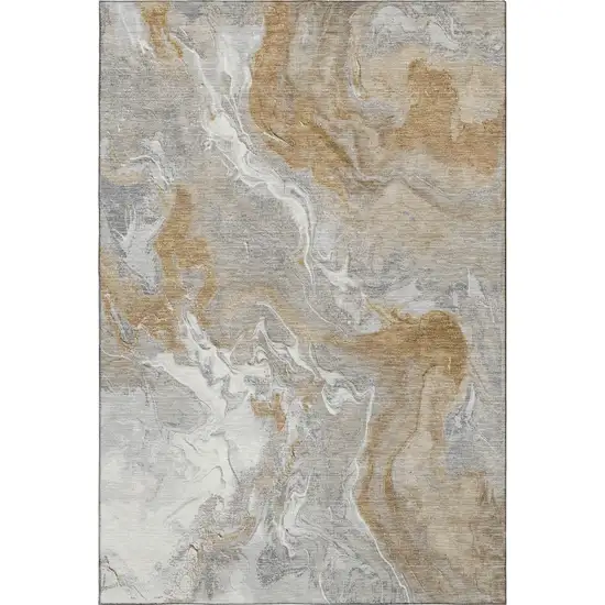 Graphite Beige And Ivory Abstract Washable Area Rug With UV Protection Photo 1