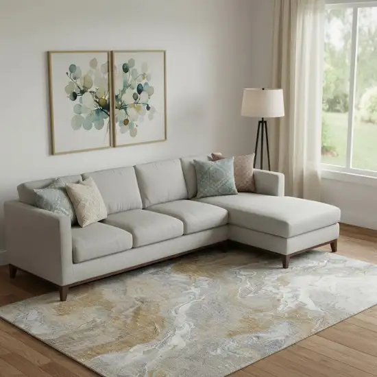 Graphite Beige And Ivory Abstract Washable Area Rug With UV Protection Photo 2