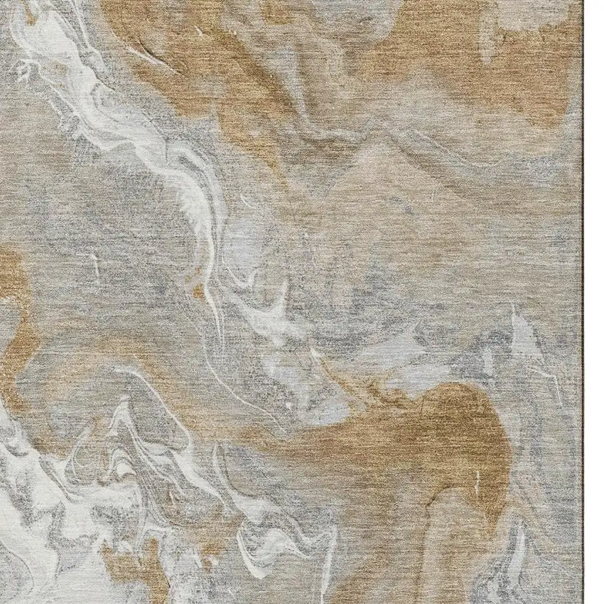 Graphite Beige And Ivory Abstract Washable Area Rug With UV Protection Photo 2