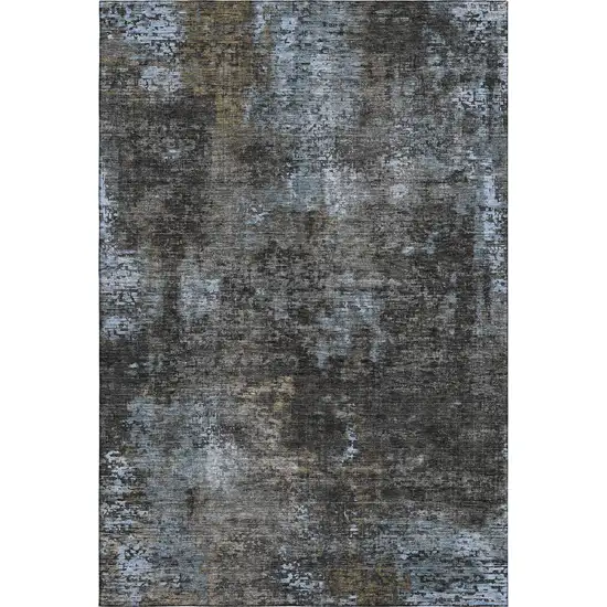 Graphite Blue And Copper Abstract Washable Area Rug With UV Protection Photo 6
