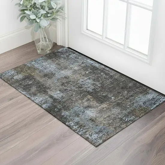 Graphite Blue And Copper Abstract Washable Area Rug With UV Protection Photo 1